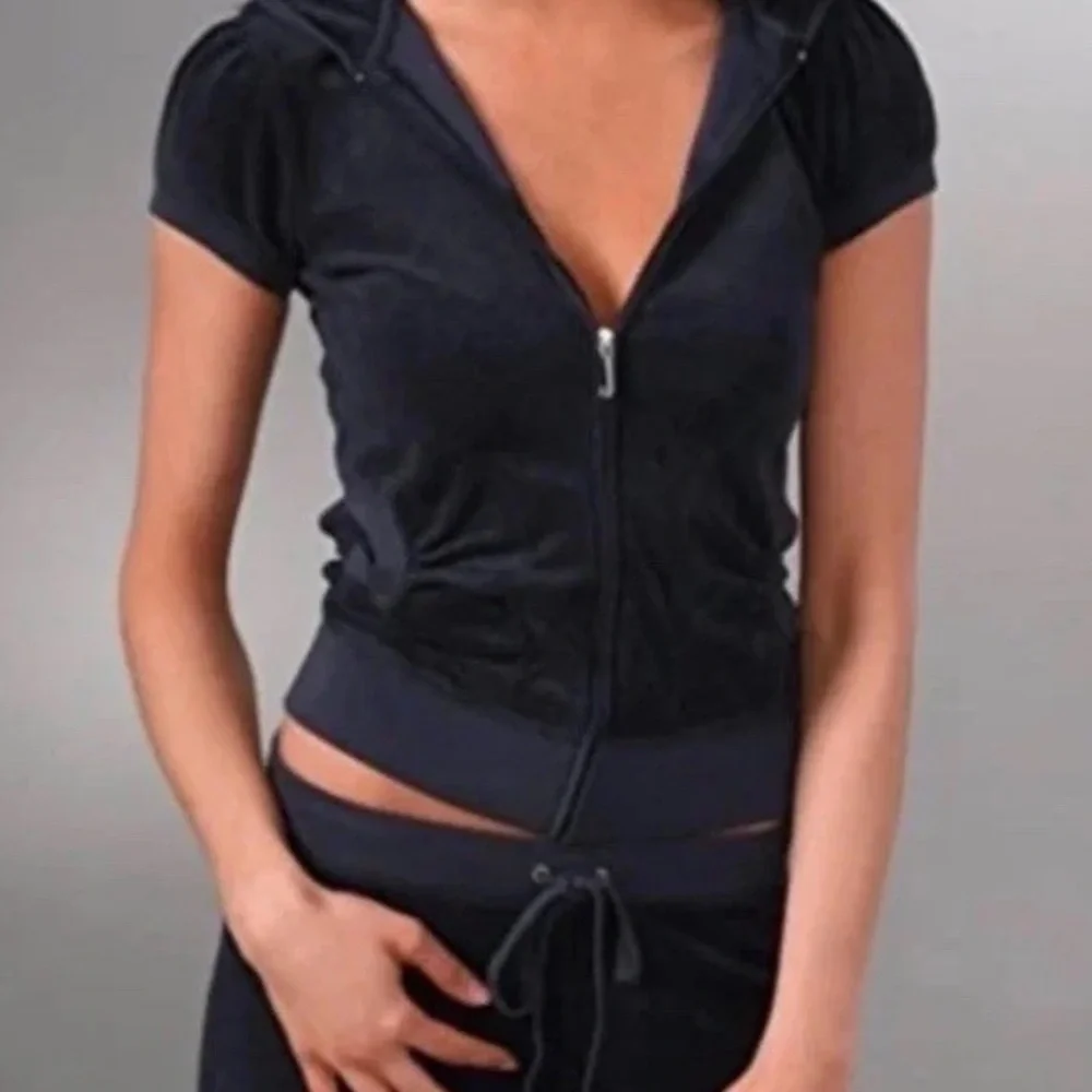 💍 JUICY COUTURE Velour Tracksuit Set 90s Y2K Licorice Black LARGE Shorts - Picture 5 of 6